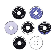 Assorted Donut Icon Set with Frosting and Sprinkles Illustration
