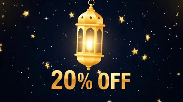 Golden lantern hangs above 20 OFF text against a starstudded dark blue background