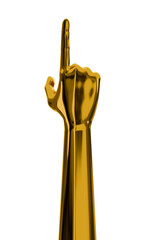 Reflection android hand tap or pointing up golden gesture. Isolated AI or automated concept. 3d rendering