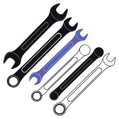 Vector Set of Colorful Wrenches in Different Sizes and Styles
