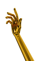 Reflection golden android hand touch gesture. Isolated AI or automated concept. 3d rendering