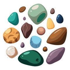 Cartoon Vector Set of Colorful Smooth Stones and Pebbles
