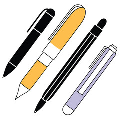 Flat Design Vector Set of Pens and Mechanical Pencils for Writing and Drawing
