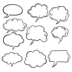 Fototapeta premium Collection of Comic Speech Bubbles with Black Outlines and White Fill