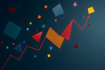 Red arrow graph with colorful geometric shapes abstract