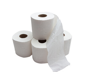 Isolated and opened toilet paper rolls on white background. Version 8.