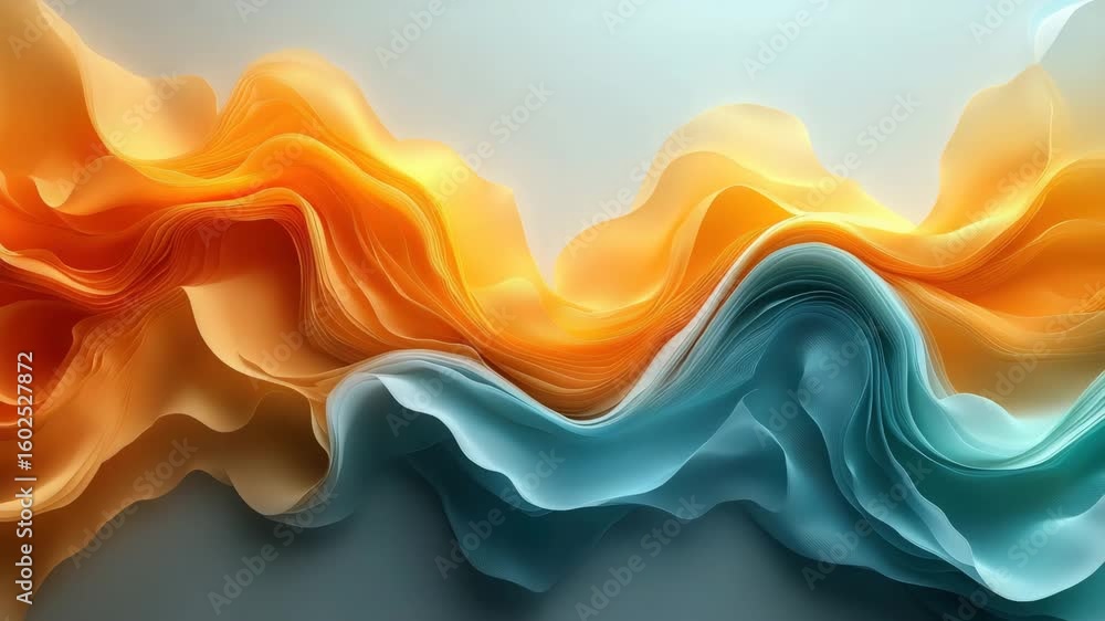 Poster abstract fluid art motion graphics loop in blue and orange, creative and colorful flow