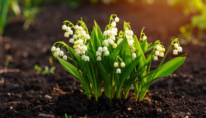 Obraz premium Delicate white flowers in dark soil (1)