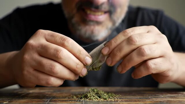 Hands rolling a marijuana joint