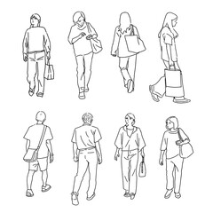 自然な人物イラスト　線画　シンプル　街