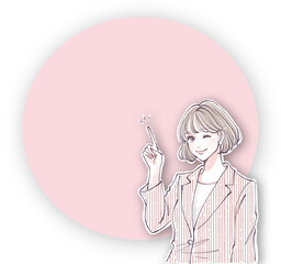指を指して説明するスーツの女性・ビジネスイラスト素材