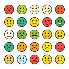 Collection of Colorful Smiley Face Icons Expressing Various Emotions and Feelings