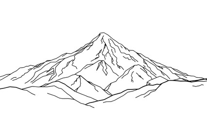 Bold Outline: Minimalist Mountain Peak in Line Art