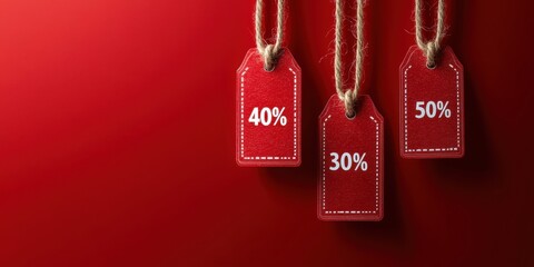 Red discount labels with 30 to 50 percent off