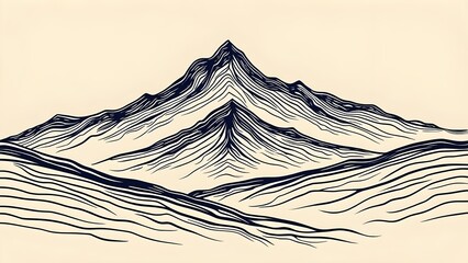 Striking Peaks: Minimalist Mountain Landscape in Line Art