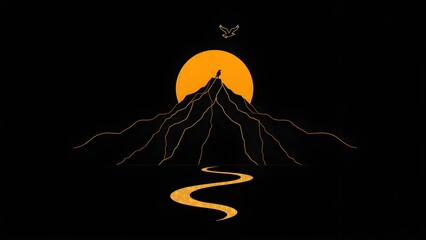 Golden Dawn: Solitary Bird on a Mountain Path