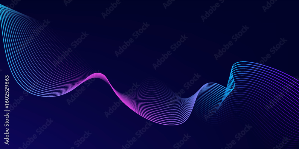 Poster abstract glowing wave lines on dark blue background. dynamic wave pattern. modern flowing wavy lines