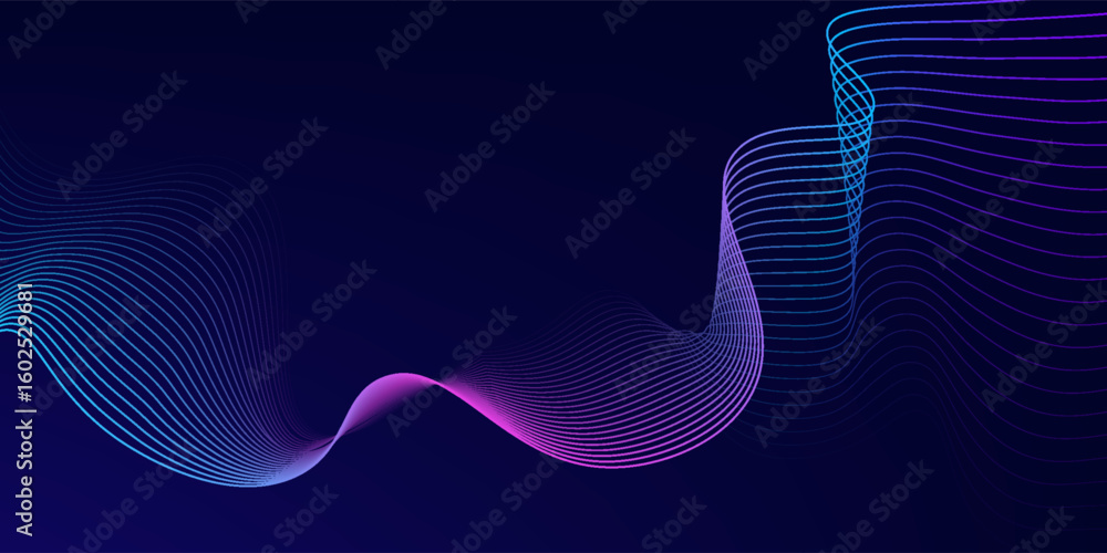 Poster abstract glowing wave lines on dark blue background. dynamic wave pattern. modern flowing wavy lines