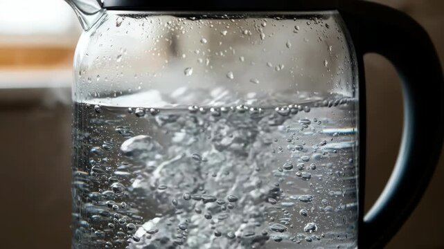 Water boiling in transparent glass kettle