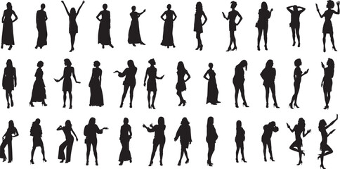 Silhouette People Pose Vector Set – Human, Fashion, Model, Standing, Female, Stylish, Shadow, Graphic, Crowd, Walk, Pose, Elegant, Design, Street Style, Character