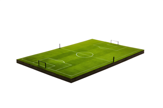 Green soccer field with white markings isolated on a transparent background green grass
