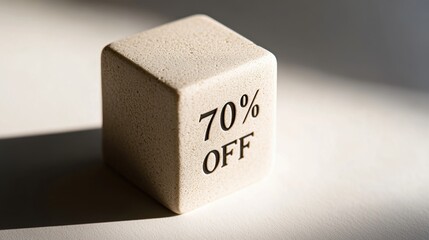 Beige promo cube with 70% OFF discount carved
