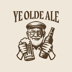 vector logo of an old man with beer