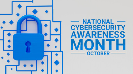 3D Illustration of Cybersecurity Awareness Month with Lock Icon October Campaign Concept