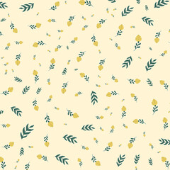 Seamless yellow Flower and Leaf Pattern, abstract background.