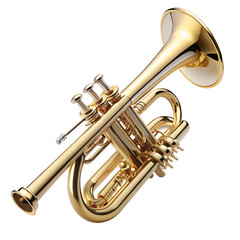 Naklejka premium Golden Trumpet Symphony: A gleaming golden trumpet, expertly crafted and radiating a sense of musical vibrancy.