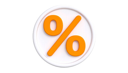 Light Orange Percentage Symbol on Smooth Round White Badge 3D Render isolated on solid white background