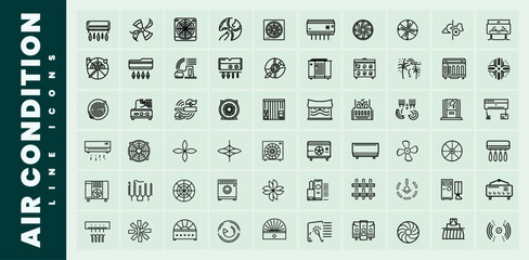 Collection of air conditioning line icons for climate control systems