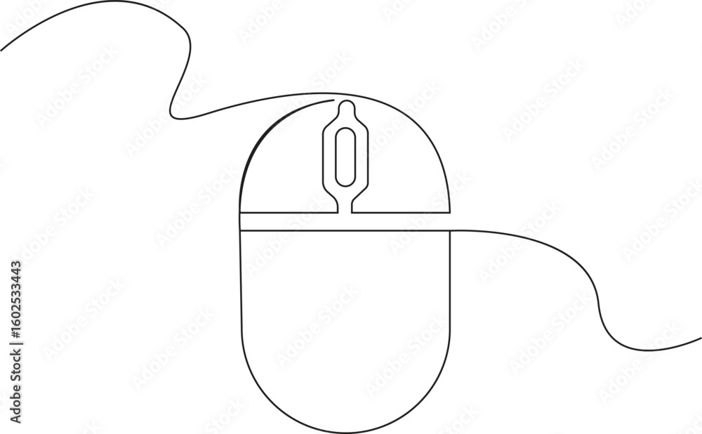 Fototapete Drawn continuous one line computer mouse logo. Vector illustration, continuous line computer mouse vector Illustration.