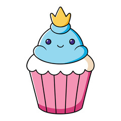 A regal birthday cupcake adorned with a tiny crown decoration, symbolizing a special celebration and royal treatment.