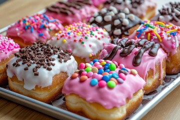 Colorful square donuts with candy and sprinkles