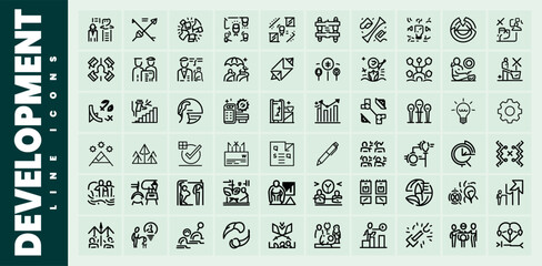 A collection of development line icons for business and progress