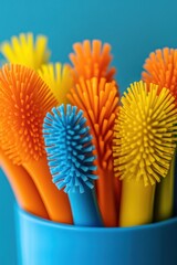 Set of silicone toothbrushes with colorful bristles