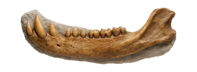 Fossilized Cynognathus mandible with differentiated tooth patterns