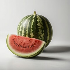 Photo of a watermelon slice in front of a whole watermelon