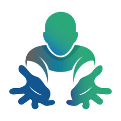 A welcoming gradient silhouette with outstretched hands, symbolizing help, support, community, and human connection.