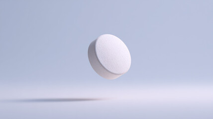 This white tablet hovers against a light background, symbolizing ai advancements in medical treatments.