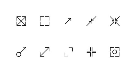maximize and minimize line Arrows icon set, Interface icons set, minimal line symbols for screen resizing and alignment, maximize and minimize icons, editable stroke, vector illustration.