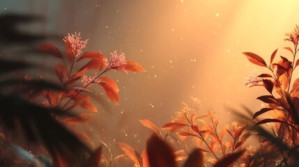 Vibrant foliage with warm autumn colors, illuminated by soft sunlight, creating a serene atmosphere in a nature-inspired scene with a transparent background