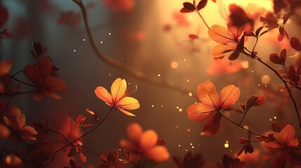 Vibrant orange flowers with delicate petals and soft glowing light create an enchanting atmosphere, showcasing nature's beauty and tranquility in a serene floral scene