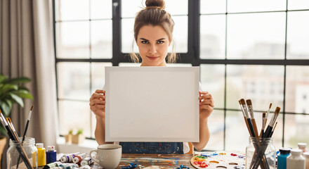 Artist Holding Blank Canvas in Studio