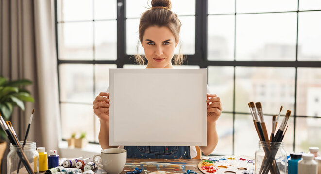 Artist Holding Blank Canvas in Studio