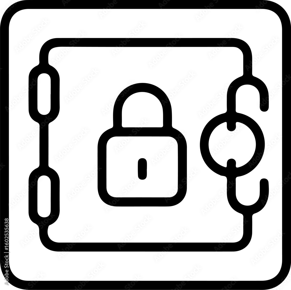 Poster secure safe with a locked padlock and an open latch on a white background