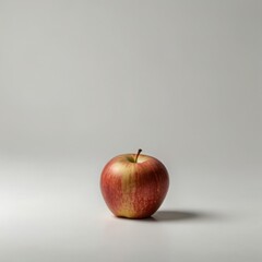 Photo of a single red and green apple sits on a white background
