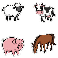 Adorable Cartoon Farm Animals Sticker Set