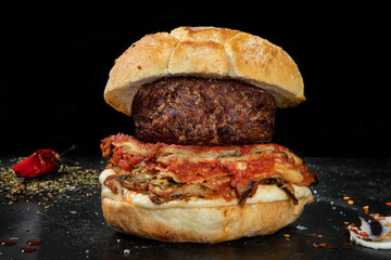 panini hamburger, ripieno, polpette, melanzane, pomodoro, insalata uova, zucchine, prosciutto,...